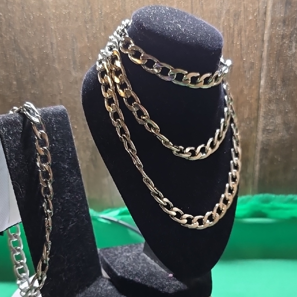 Men's Heavy Elegant Silver Chain Necklace Set NWOT